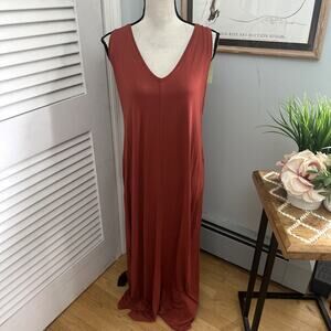 ESE O ESE Womens Dress Large Brown Maxi Shift Jersey Knit Lagenlook Minimalist